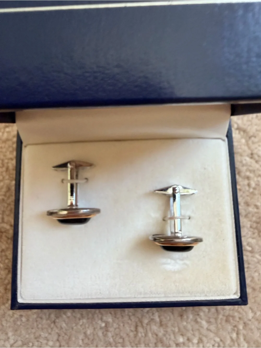 Sterling Silver & 14K Gold Black Onyx Oval Cufflinks